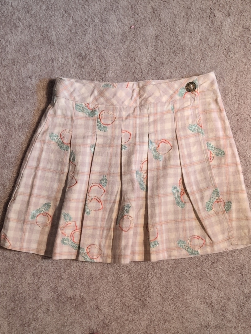 Urban Outfitters Pink Plaid Pleated Mini Skirt with Peach Print
